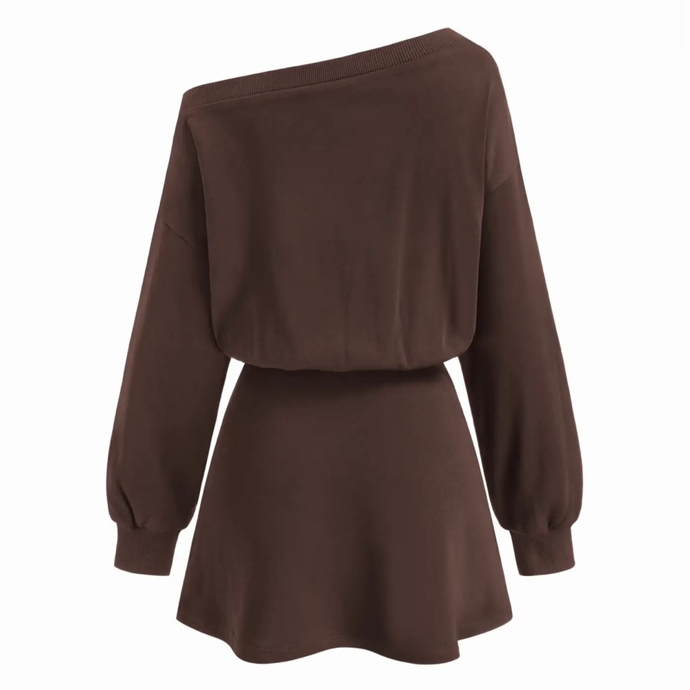 Chic One-Shoulder Brown Dress